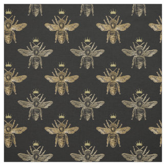 Gold Queen Bees on Black Fabric