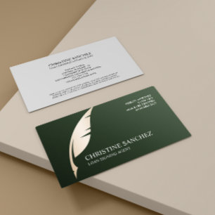 Gold Quill Pen GREEN PUBLIC NOTARY SINGNING AGENT  Business Card
