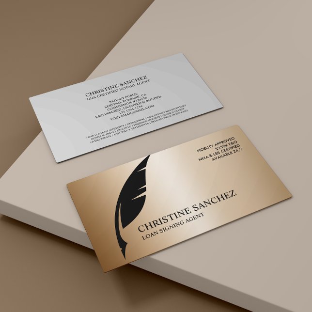 Gold Quill Pen  PUBLIC NOTARY SINGNING AGENT GOLD Business Card (Creator Uploaded)