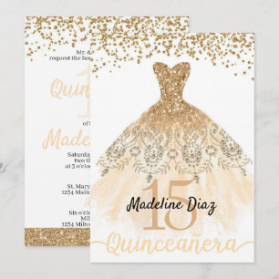 Gold Quinceanera Birthday Invitation Cumpleanos