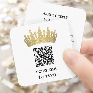 Gold Quinceañera Crown Scan Me QR RSVP Chic Modern Enclosure Card