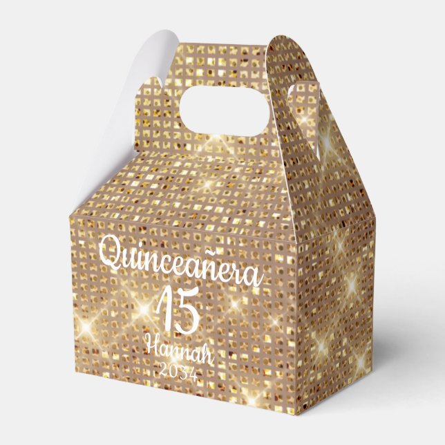 Gold Quinceañera Girl 15th Birthday Thank You Favour Box (Front Side)
