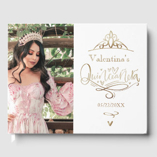 Gold Quinceañera guestbook with Custom Photo