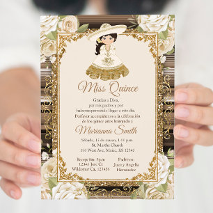  Gold Quinceanera Mexican Miss Quince Invitation