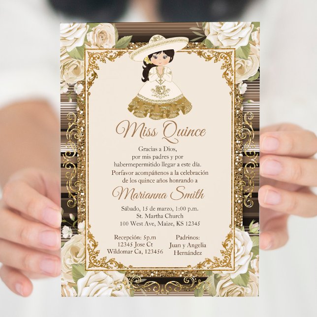  Gold Quinceanera Mexican Miss Quince Invitation (Creator Uploaded)