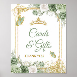Gold Quinceañera Sage Green Crown Cards & Gifts Poster