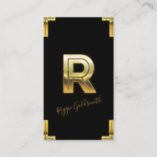 Gold R Initial and Borders Business Card