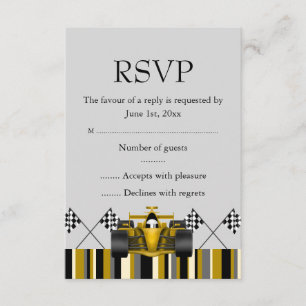 Gold Race Car RSVP Card