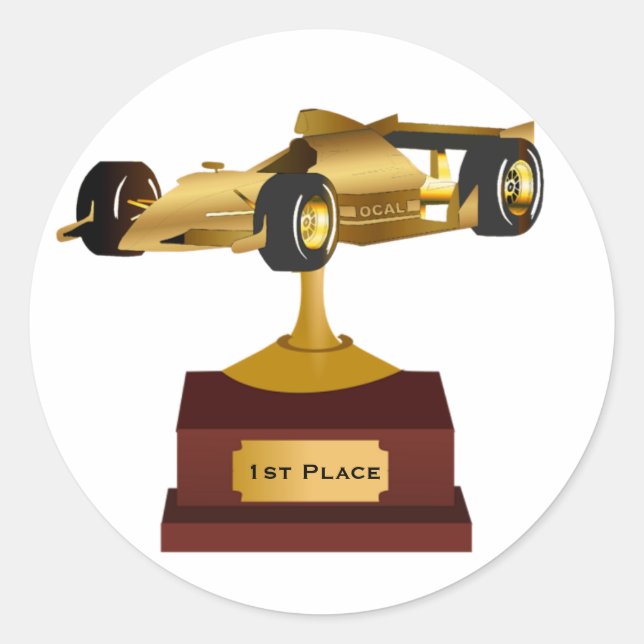 Gold Race Car Trophy Sticker (Front)