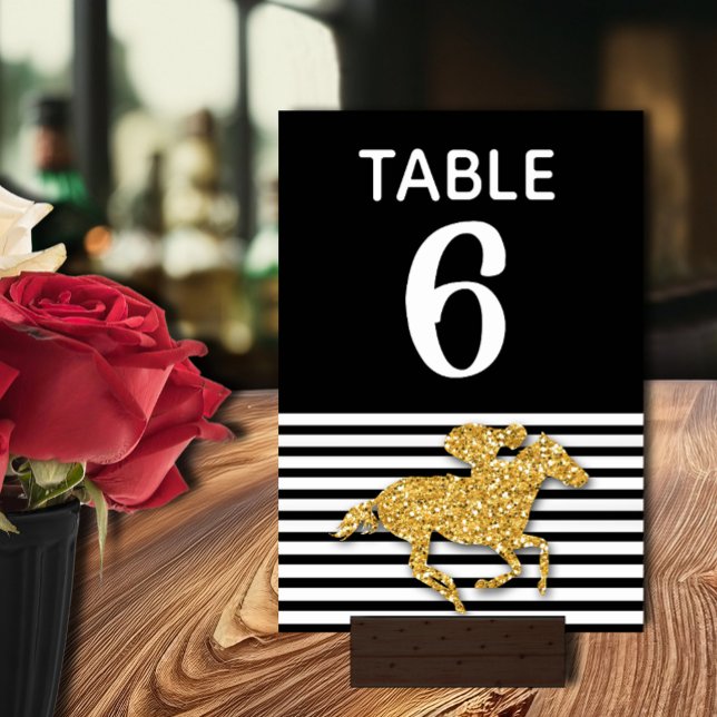 Gold Race Horse Derby Bridal Shower Table Number (Gold racehorse Derby-style bridal shower table number cards double-sided)