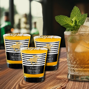 Gold Racehorse Black White Stripes Birthday Shot Glass