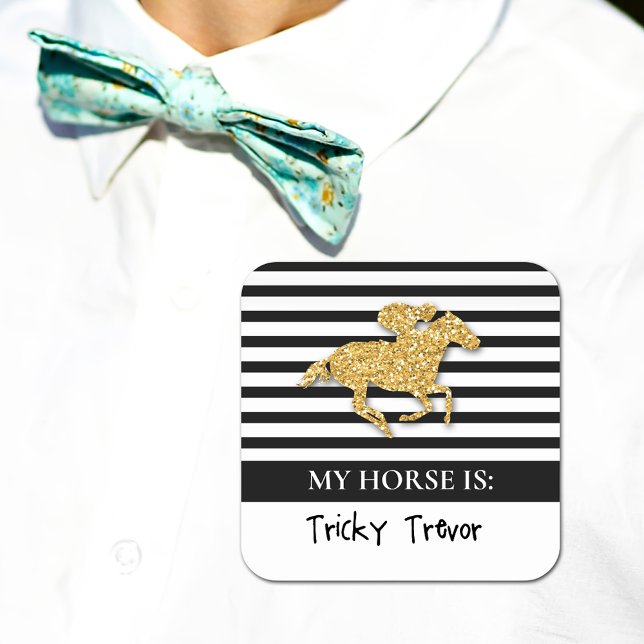 Gold Racehorse Derby Day Betting Square Sticker (Give guests a sticker they can wear that names the horse they are betting to win the race.)