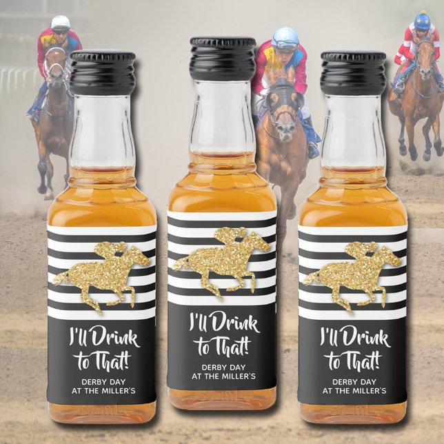 Gold Racehorse Derby Day Mini Liquor Bottle Label (Create beautiful mini liquor bottle labels for your Derby party, serve or give as party favors.)