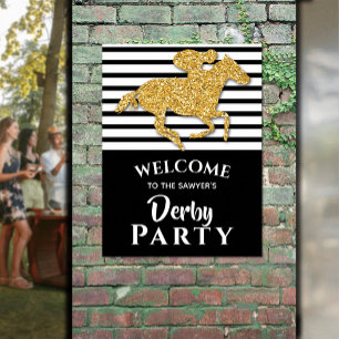 Gold Racehorse Derby Party Welcome Poster