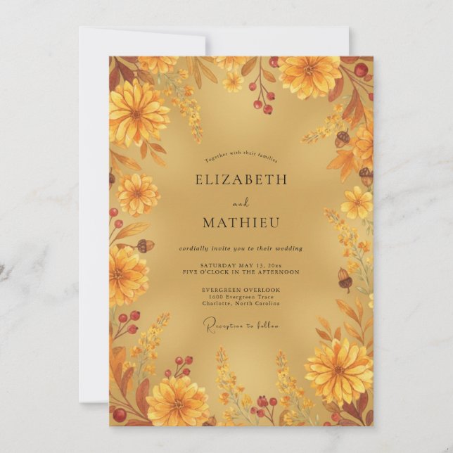 Gold Radiant Autumn Wedding Invitation (Front)