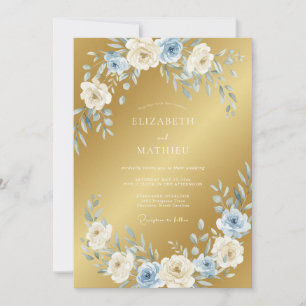 Gold Radiant Dusty Blue Wedding Invitation