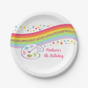 Gold Rainbow Art Party Birthday Paper Plate