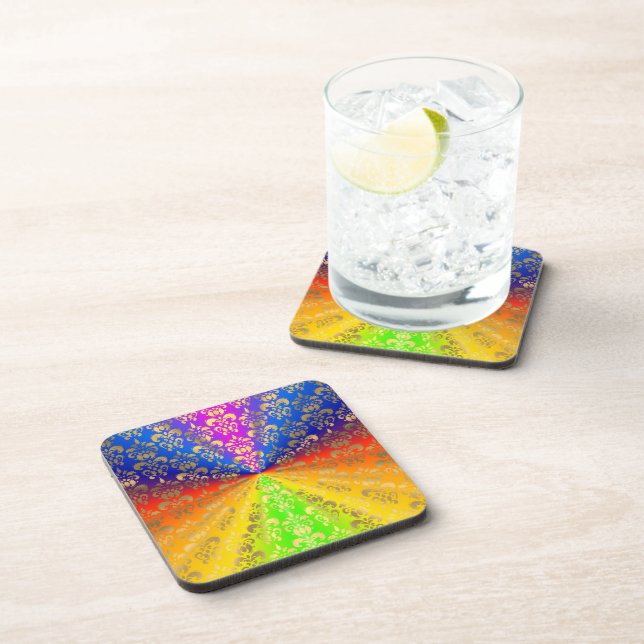 Gold rainbow damask coaster (Right Side)