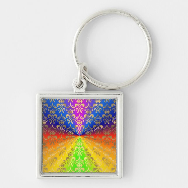 Gold rainbow damask key ring (Front)