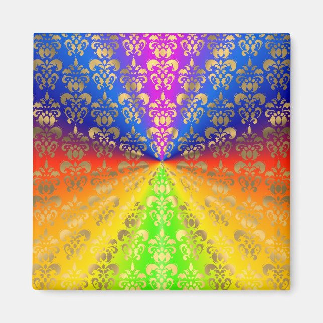 Gold rainbow damask magnet (Front)