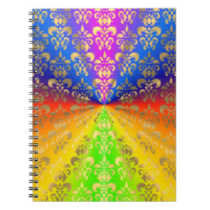 Gold rainbow damask spiral notebook