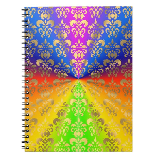 Gold rainbow damask spiral notebook (Front)