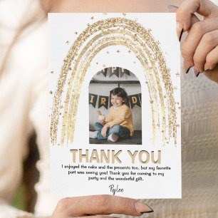 Gold Rainbow   Kids Photo Birthday   Thank You Card