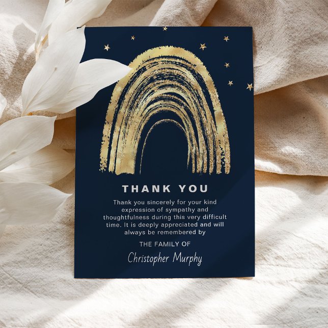 Gold Rainbow & Stars Sympathy Funeral Thank You Card (Creator Uploaded)