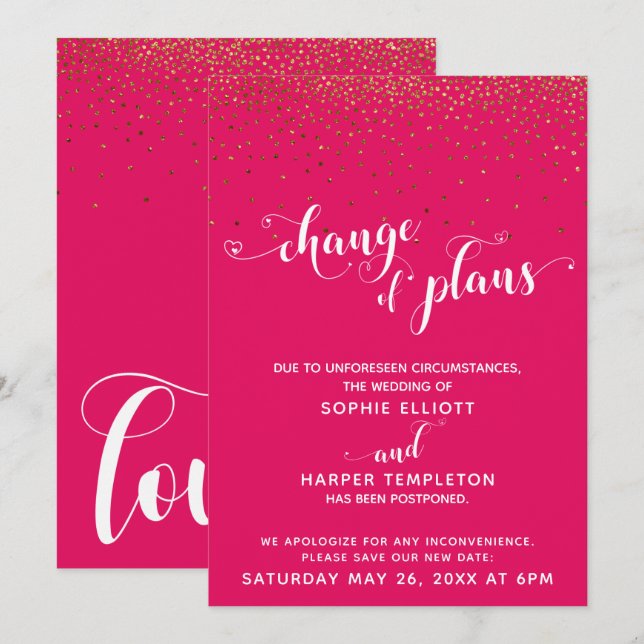 Gold & Raspberry "Change of Plans" Card (Front/Back)