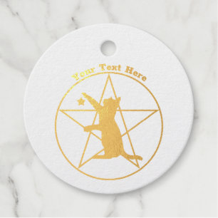 Gold Reaching Cat on Pentagram in Circle Star Favour Tags
