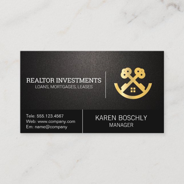 Gold Real Estate House and Keys Business Card (Front)