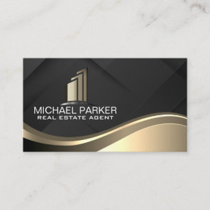 Gold Real Estate Logo   Black Background Business Card