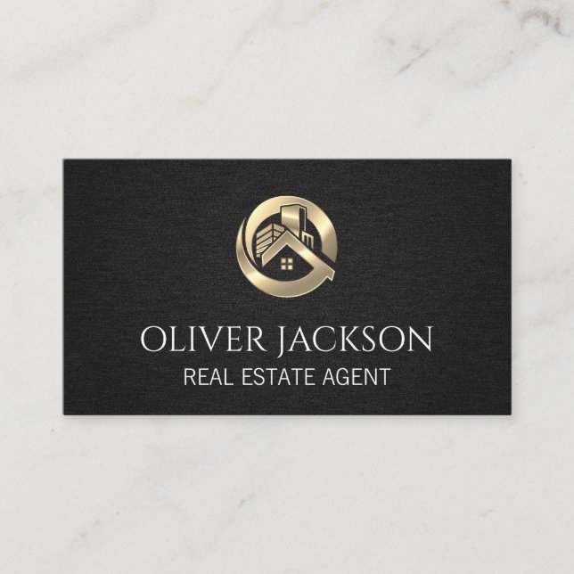 Gold Real Estate Logo | Black Texture Business Card (Front)