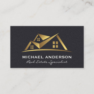 Gold Real Estate Logo   Leather Business Card