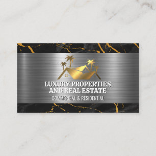 Gold Real Estate Logo   Marble Metal Business Card