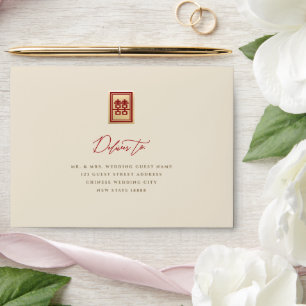 Gold Rectangle Double Happiness Chinese Wedding E Envelope