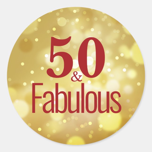Gold Red 50 & Fabulous Birthday Sticker (Front)