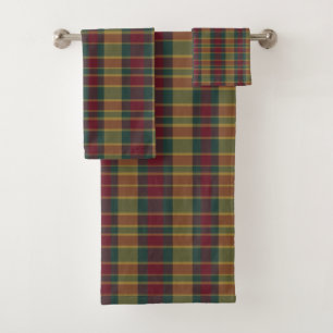 Gold Red And Green Christmas Plaid Print Bath Towel Set