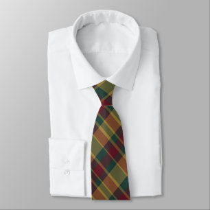 Gold Red And Green Christmas Plaid Print Tie