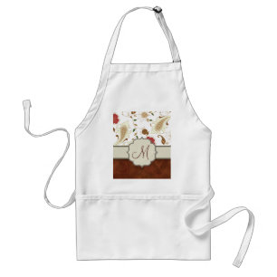 Gold, Red and White Floral on Parchment Monogram Standard Apron