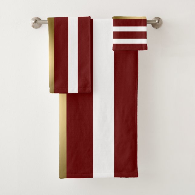 Gold Red And White Stripes Bath Towel Set (Insitu)