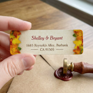 Gold Red Autumn Leaves Rustic Burlap Seasonal