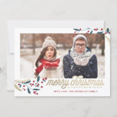 Gold Red Berries Photo Frame | Merry Christmas Holiday Card (Front)