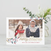 Gold Red Berries Photo Frame | Merry Christmas Holiday Card (Standing Front)