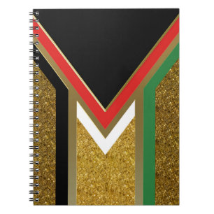 Gold + Red Black Green White Geometry  Notebook