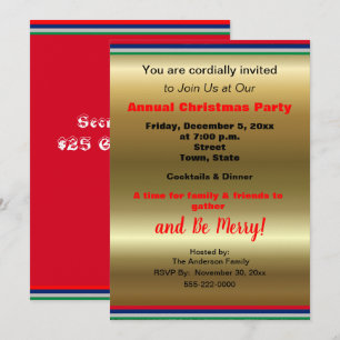 Gold Red Blue Silver Green Striped Christmas Party Announcement