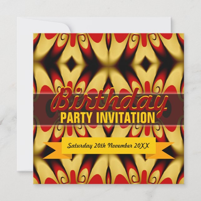 Gold Red Bold Birthday Party Invitation (Front)