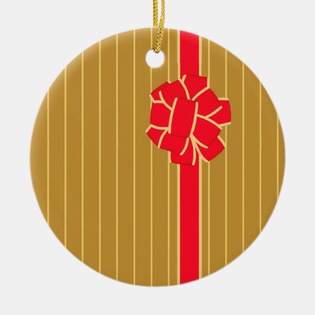 Gold & Red Bow Ceramic Tree Decoration (Front)