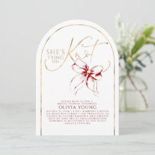 Gold Red Bow She's Tying The Knot Bridal Shower Invitation