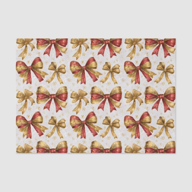 Gold Red Bows Christmas Tissue Paper (Front)